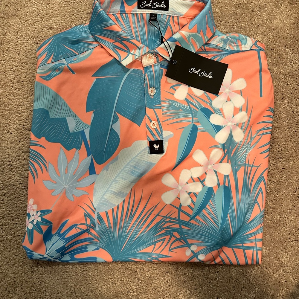 Bad Birdie Men's Vibrant Orange and Blue Polo